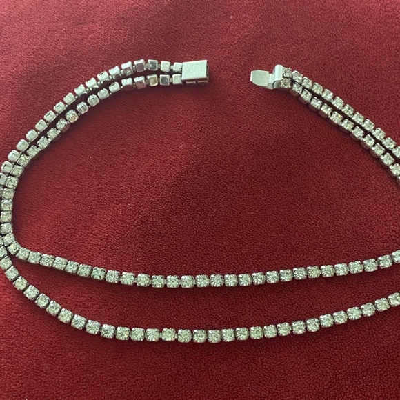 Vintage Rhinestone 2 Row Choker and Earrings - Picture 4 of 9